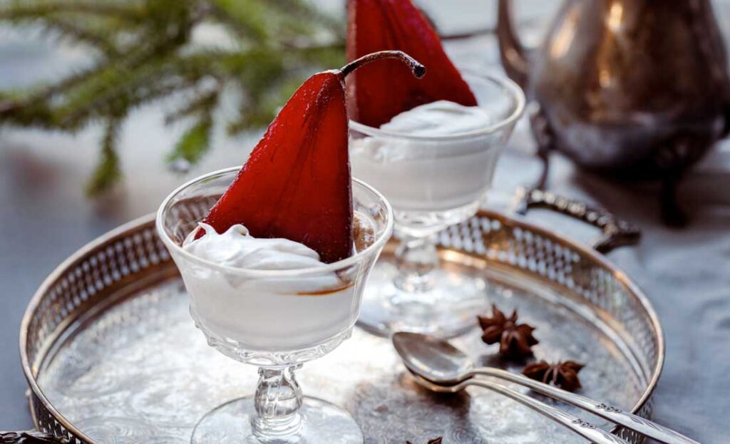 Spiced Wine Poached Pears